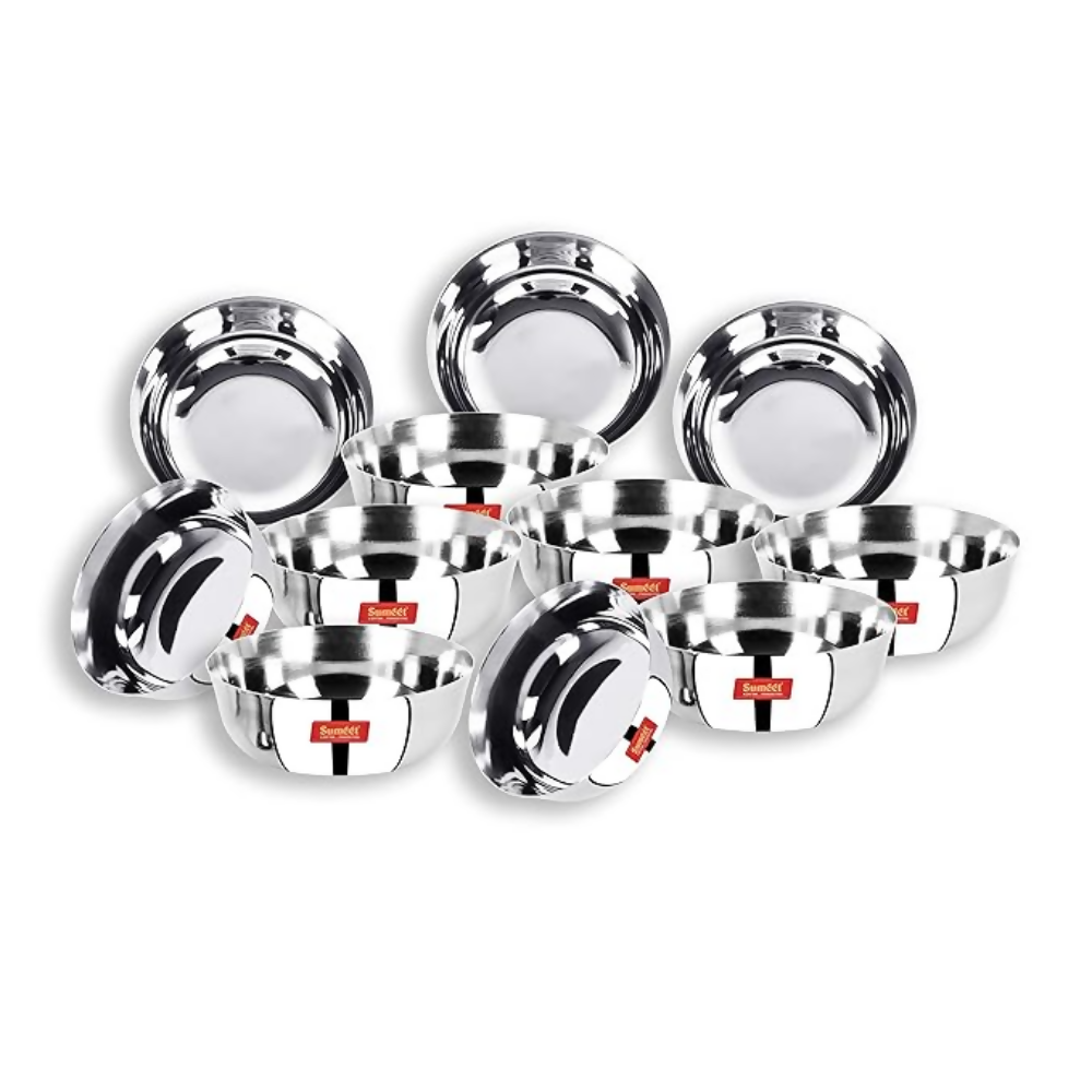 Sumeet Stainless Steel Heavy Gauge Solid Bowl Wati Set with Mirror Finish - Dista