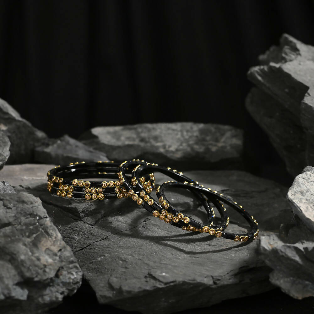 Afast Elegant Bridal & Wedding Party Fashion Bangle/Kada Set, Black, Glass, Pack Of 12 Model No- A18 - Distacart