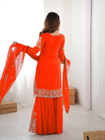 Thumbnail for Lehenga Mart Designer Sharara Suit With Kurta, Sharara, Dupatta For Women-Orange - Distacart
