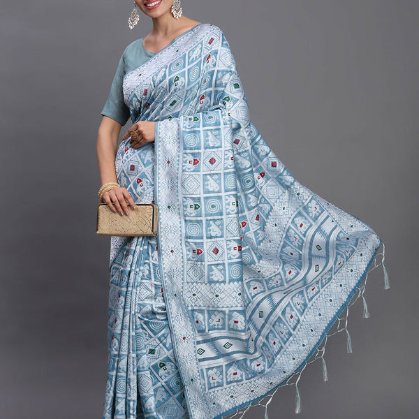 Astita Linen Cotton Sky Blue Saree