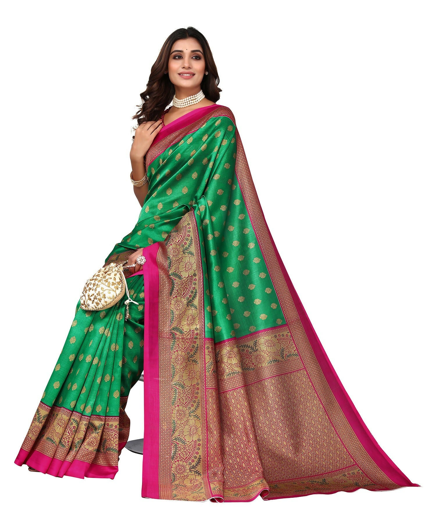 Vamika Green Printed Art Silk Saree - Distacart