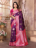 Thumbnail for Joban Fashion Purple Banarasi Soft Silk Woven Saree