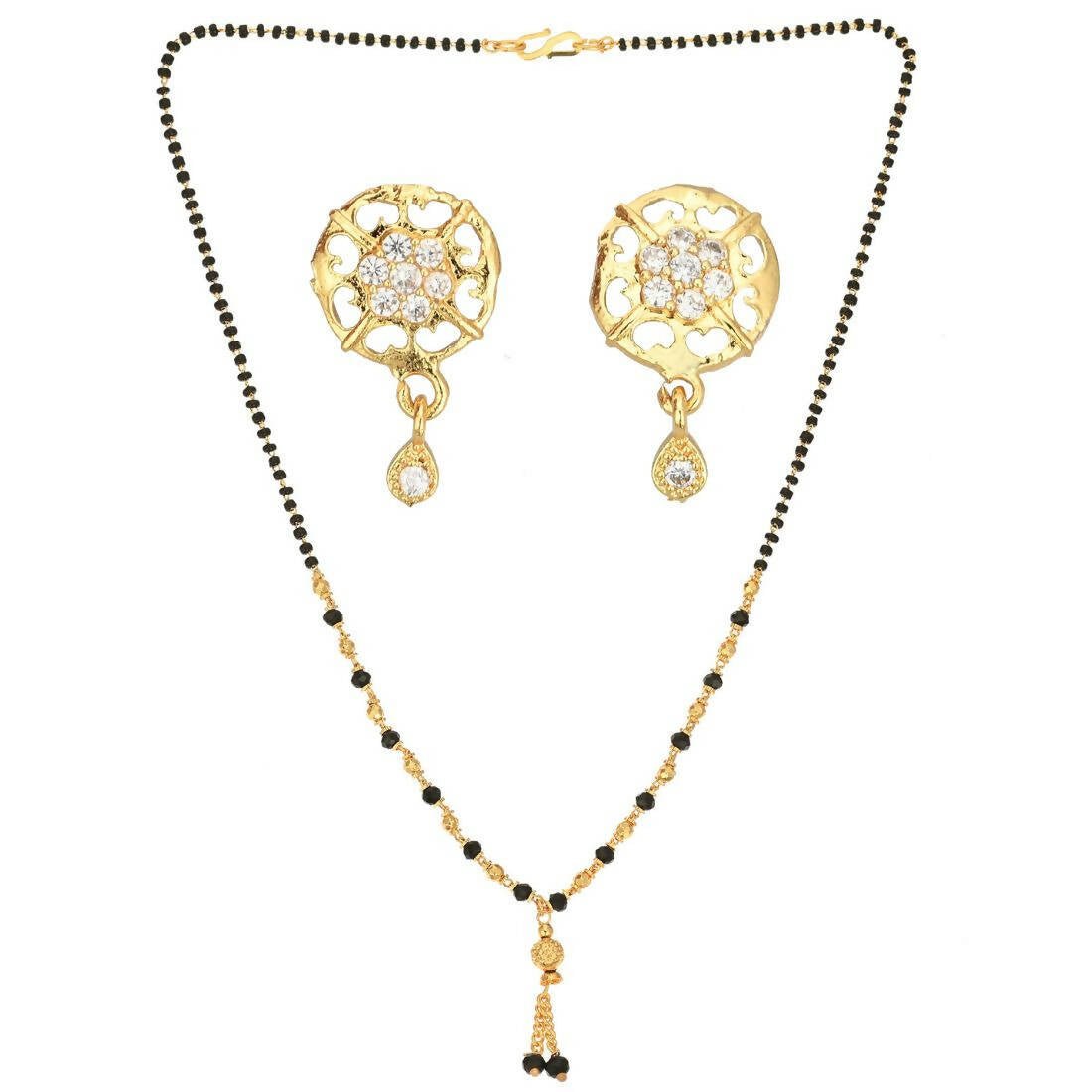 AanyaCentric Gold Plated Short Mangalsutra Set with Earrings - Distacart