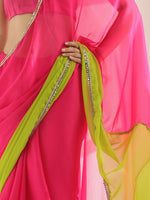 Thumbnail for Mitera Colourblocked Mirror Work Pure Chiffon Saree - Distacart