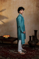 Thumbnail for Falling Raw Silk Green Paisley Zari Kurta Set By Hilo Design