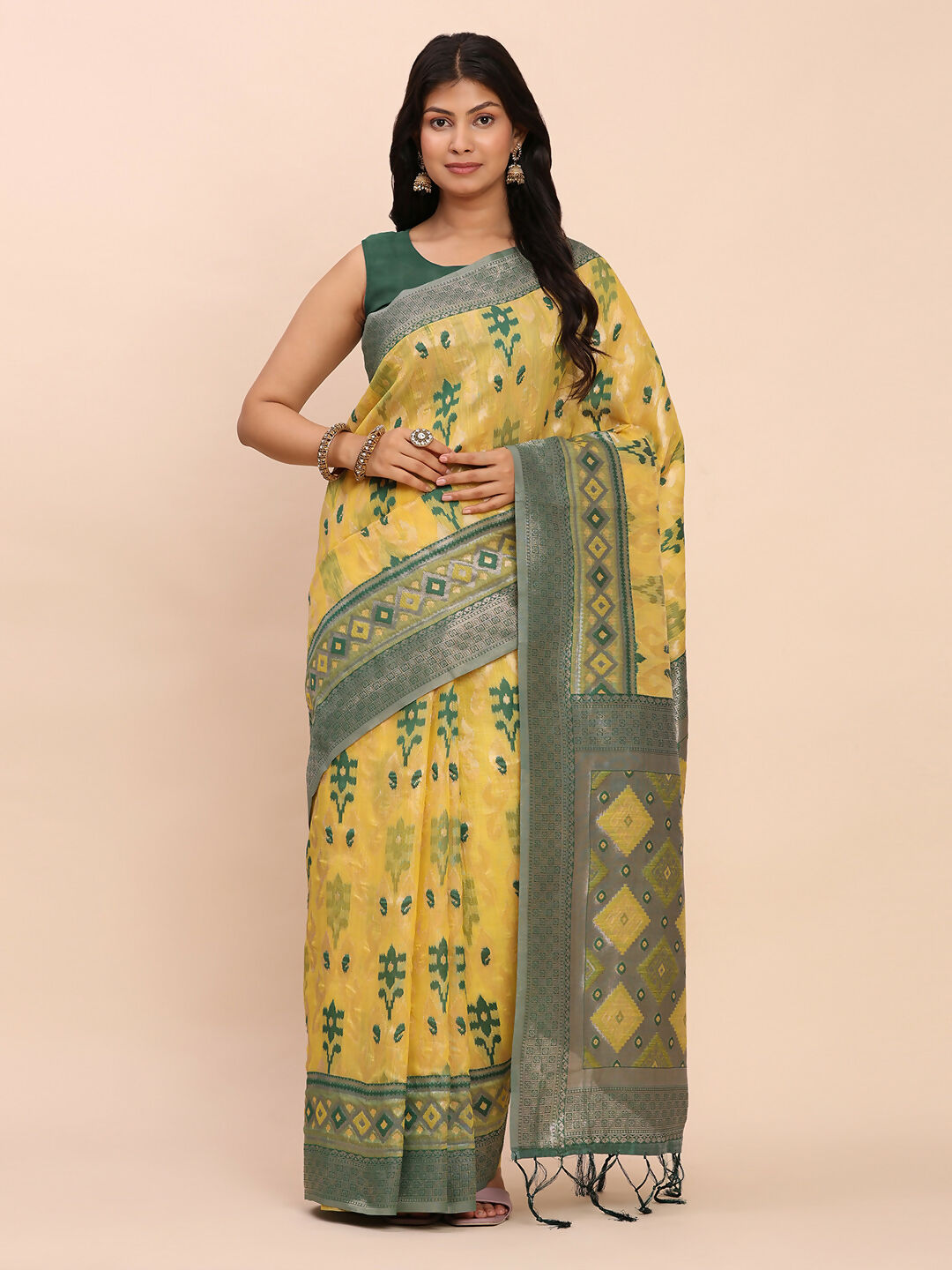 Astita Linen Cotton Yellow Saree