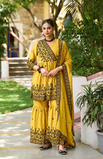 Thumbnail for Anaita Yellow Chinon Readymade Sharara Suit with Embroidery Work - Distacart