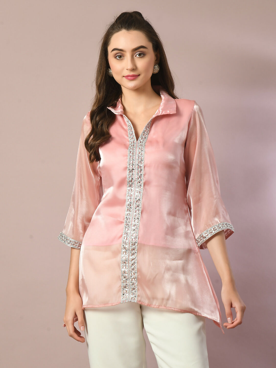 Myshka Women's Pink Solid Longline Party Tunic - Distacart