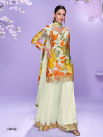 Thumbnail for Anaita White Chinon Readymade Palazzo Suit with Digital Embroidery Work - Distacart
