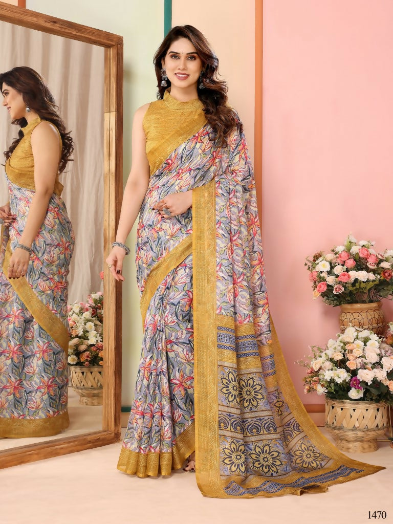 Partywear Designer Mustard Kota Doriya Fancy Saree - Dyuti - Distacart