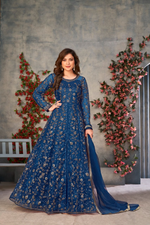 Thumbnail for Anaita Blue Embroidered Net Stitched Anarkali suit - Distacart