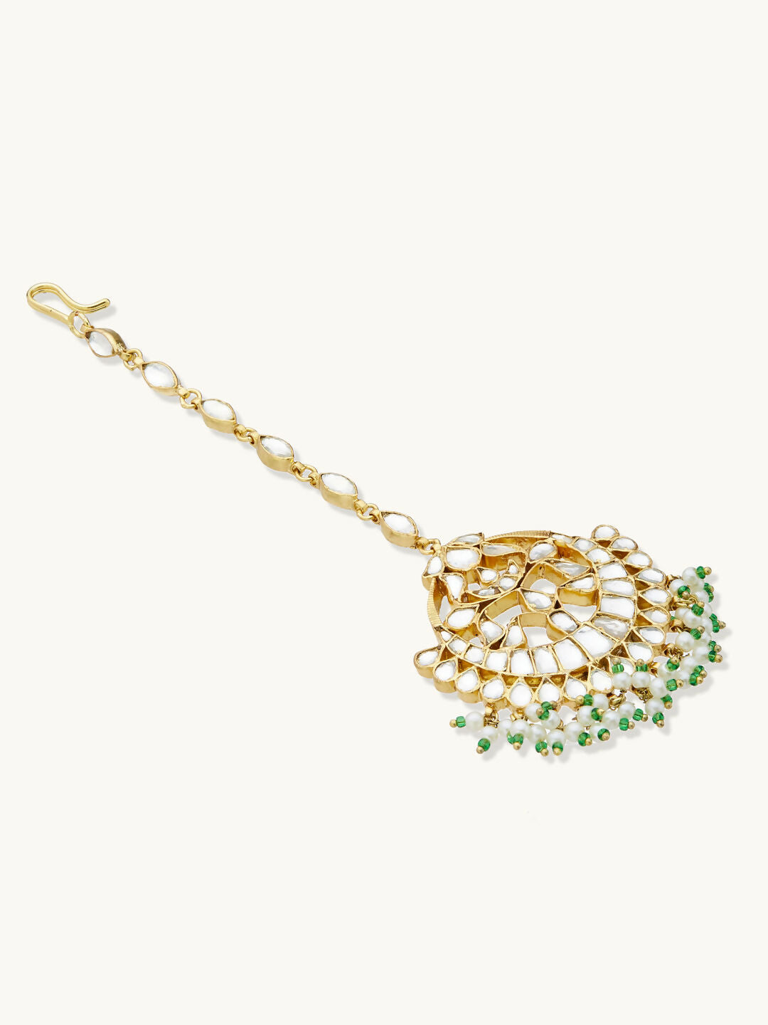 Nuyug 22K Gold-Plated Crystal & Pearl Studded Matha Patti
