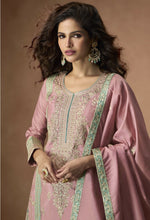 Thumbnail for Anaita Pink Chinon Readymade Palazzo Suit with Embroidery Sequence Work - Distacart