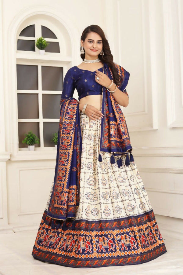 Preksha Creation Indian Festive Tussar Slik Women Lehenga Choli And Masterpiece Of Craftmanship And Style. - Blue - Distacart