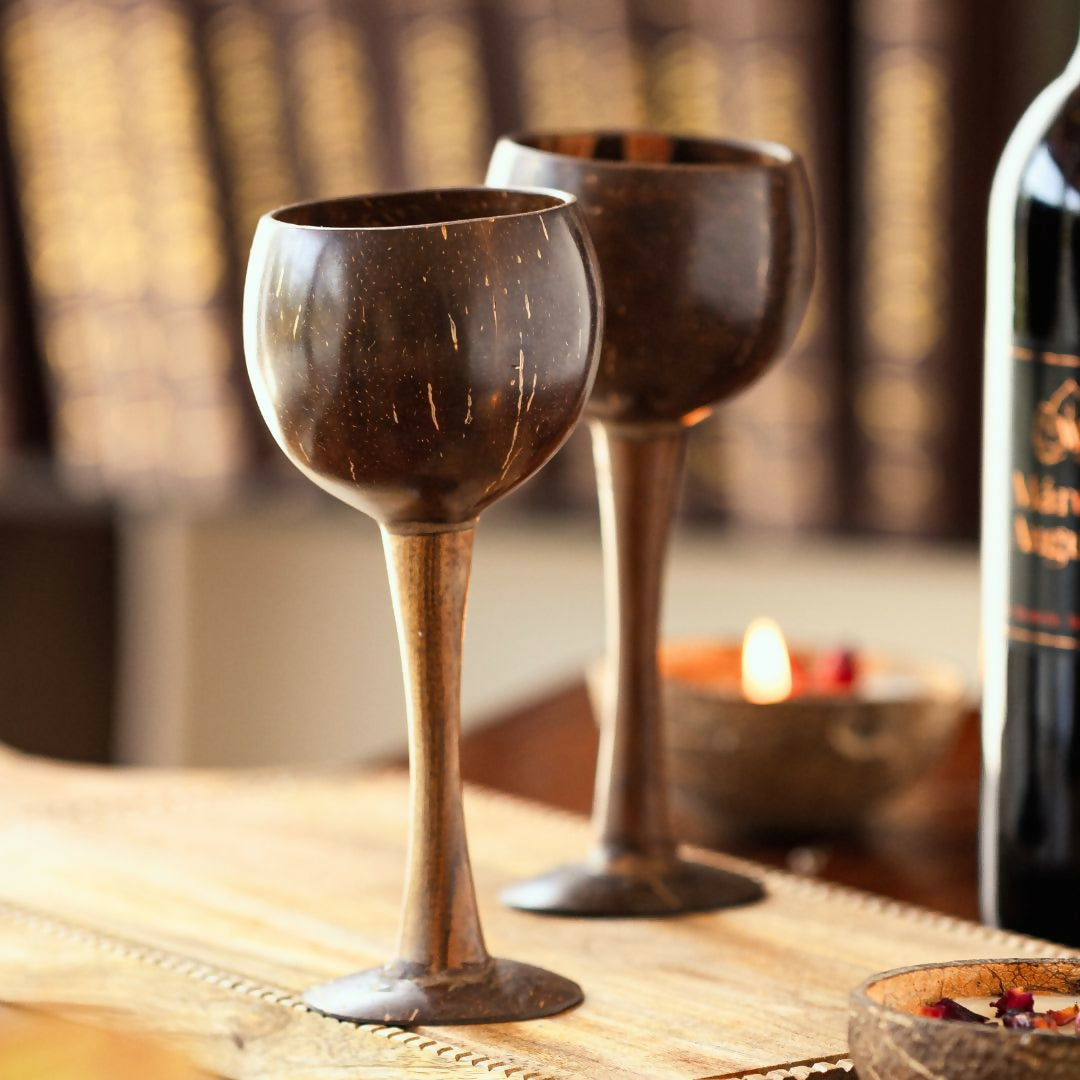 Thenga Coconut Shell & Wooden Wine Glasses - Dista