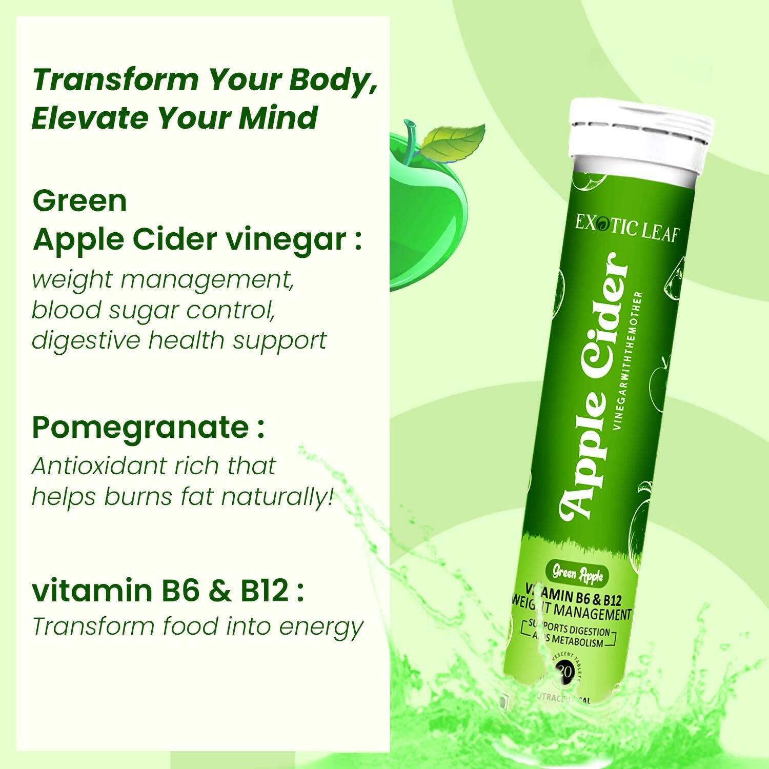 Exotic Leaf Green Apple Cider Vinegar Tablets - Distacart