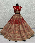 Thumbnail for Jyoti Fashion Women's Red Velvet Multi Thread Embroidered with Zircon Diamond Wedding Lehenga Choli - Distacart