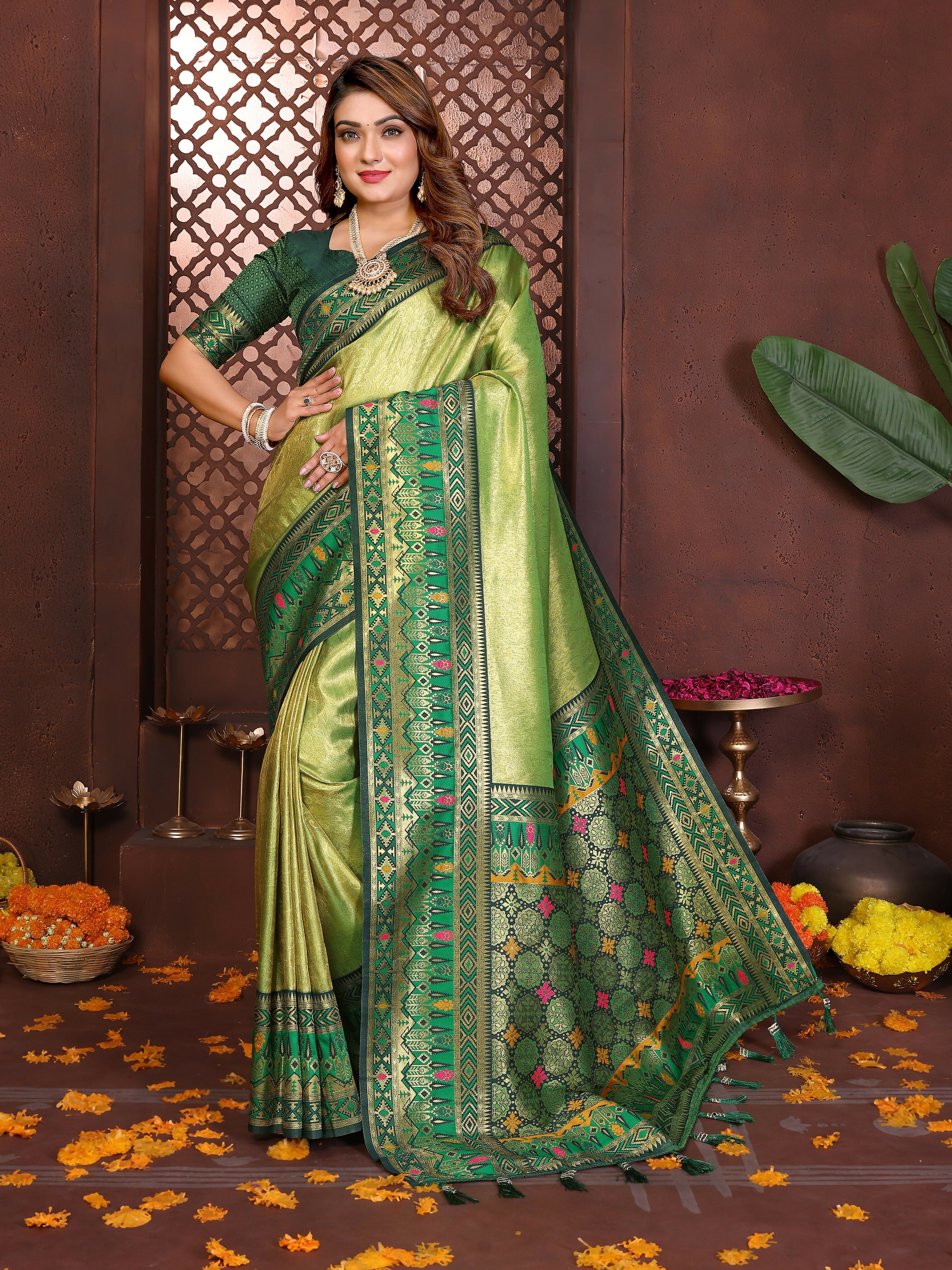 Aastha Fashion Pista Tissue Silk Weaving Saree - Distacart