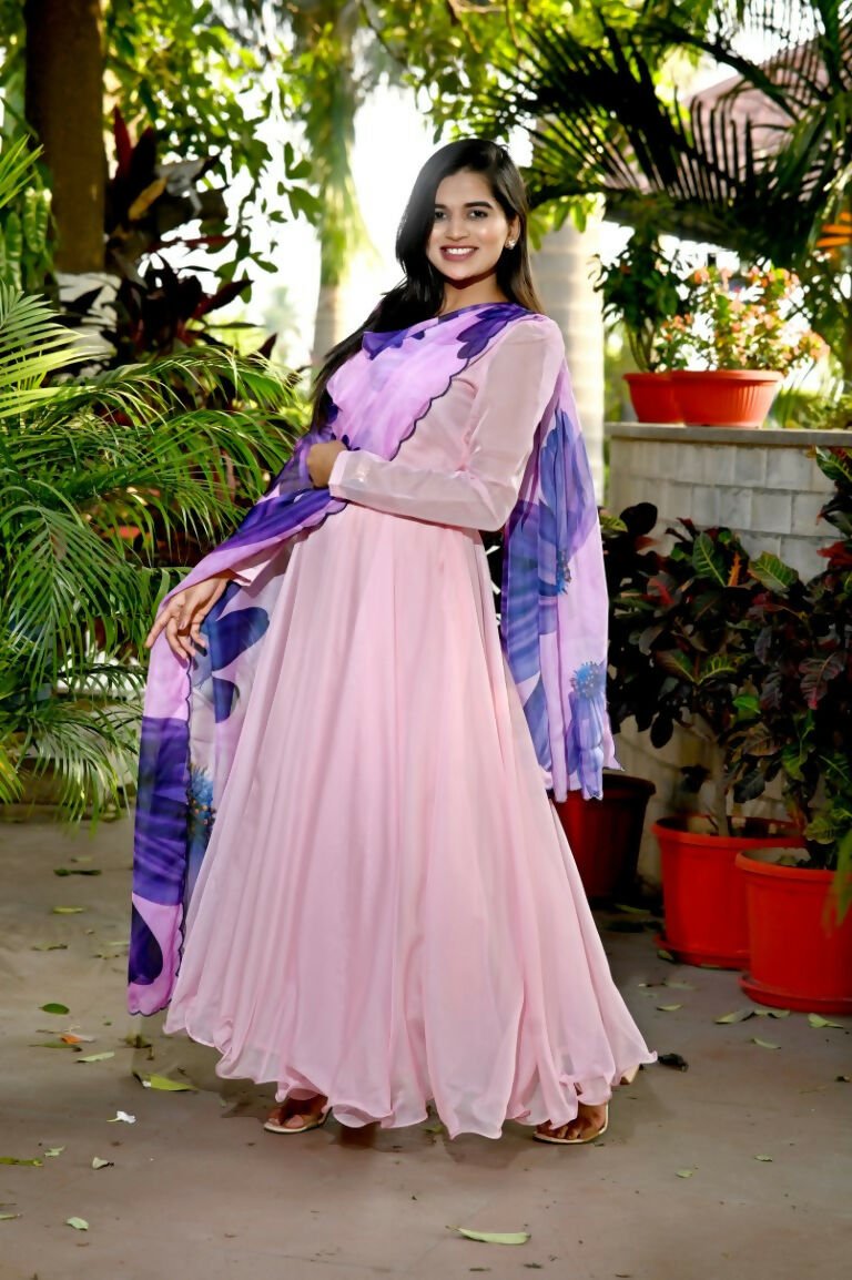Aastha Fashion Women's Baby Pink Tebby Silk Anarkali Dress with Dupatta - Distacart