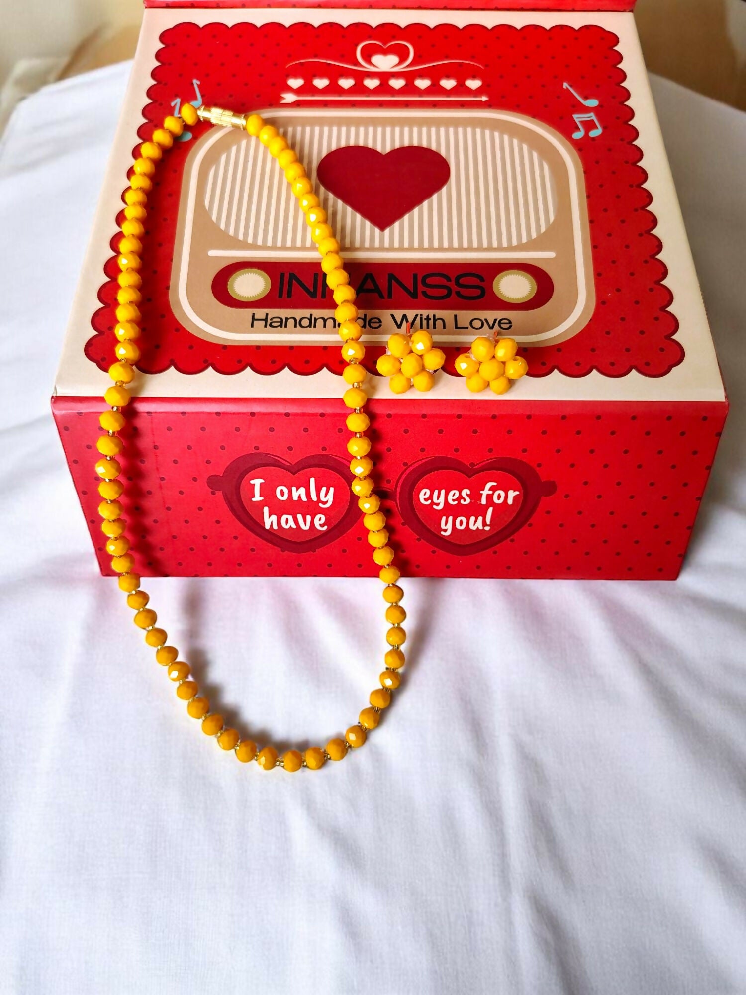 Inhanns Crystal Bloom – Single Line Necklace + Studs - Yellow - Distacart