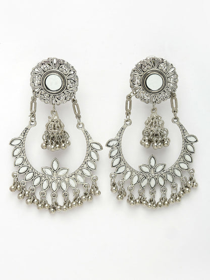 NVR Women's Silver-Plated Mirror Work Oxidised Chandbali Earrings - Distacart