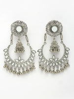 Thumbnail for NVR Women's Silver-Plated Mirror Work Oxidised Chandbali Earrings - Distacart
