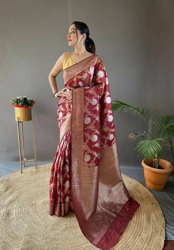 Preksha Creation Banarasi Soft Silk Women Red Saree - Distacart