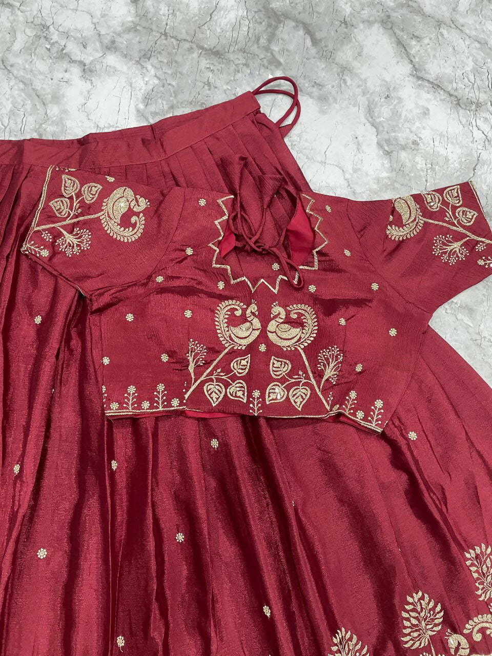 Teeya Creation New Womens Beautiful Fully Stitched Designer Lehenga Choli With Embroidered Dupatta - Maroon - Dista
