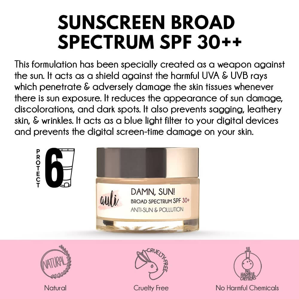 Auli Damn, Sun Broad Spectrum SPF30+ Anti-Sun & Pollution Sunscreen - Distacart