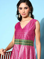 Thumbnail for Ahalyaa Women Pink Poly Silk Gold Printed Dress - Distacart