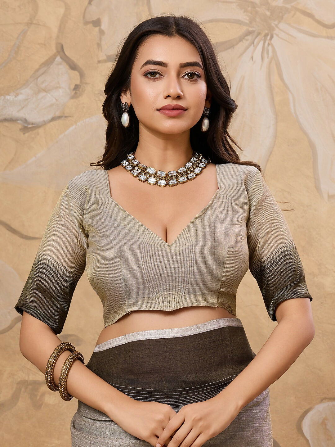 Astita Charcoal Grey Linen Saree