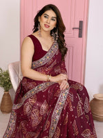 Thumbnail for Ai Fashion Wine Georgette Rajwadi Bandhani Print Party Wear Saree