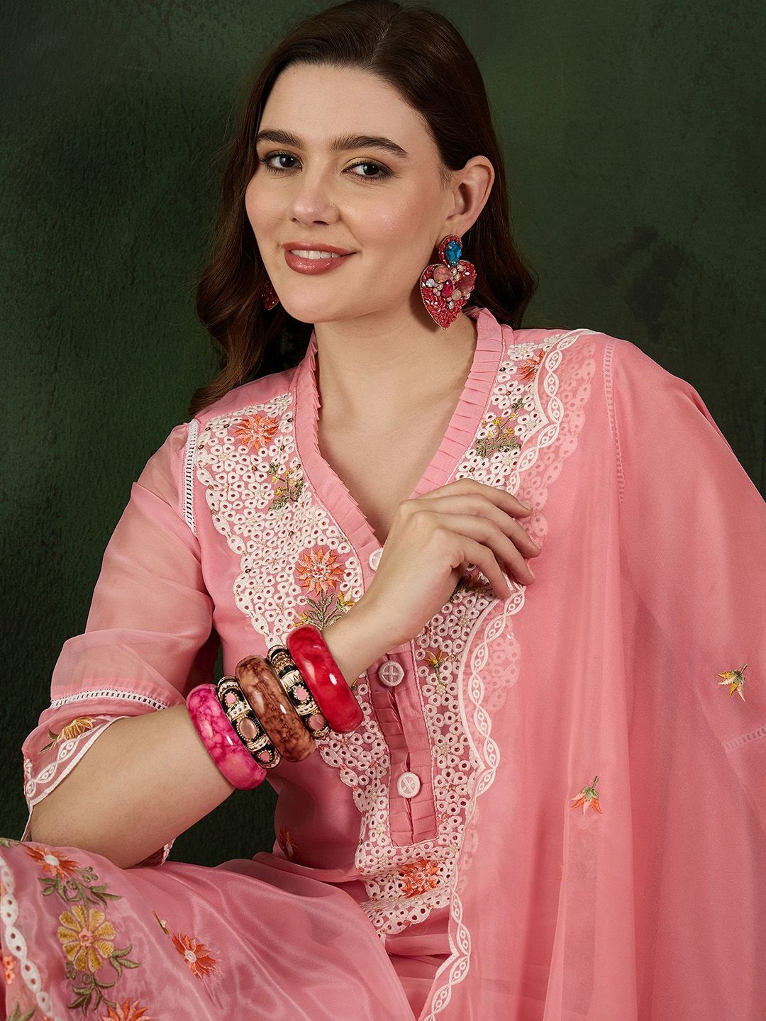 Sangria Embroidered Kurta & Trouser With Dupatta - Distacart