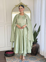 Thumbnail for The52 Pista Women's Gorgeous Embroidered Vichitra Silk Fabric Flared Kurta Pant with Dupatta Set - Distacart