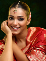 Thumbnail for Ruby Raang Gold Polished Maroon Kundan Maang Tikka