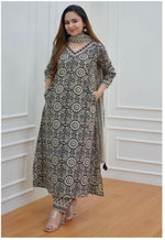 Thumbnail for Alvano Anarkali Printed Kurti with Pant and Dupatta set for Women and Girls Rayon - Distacart