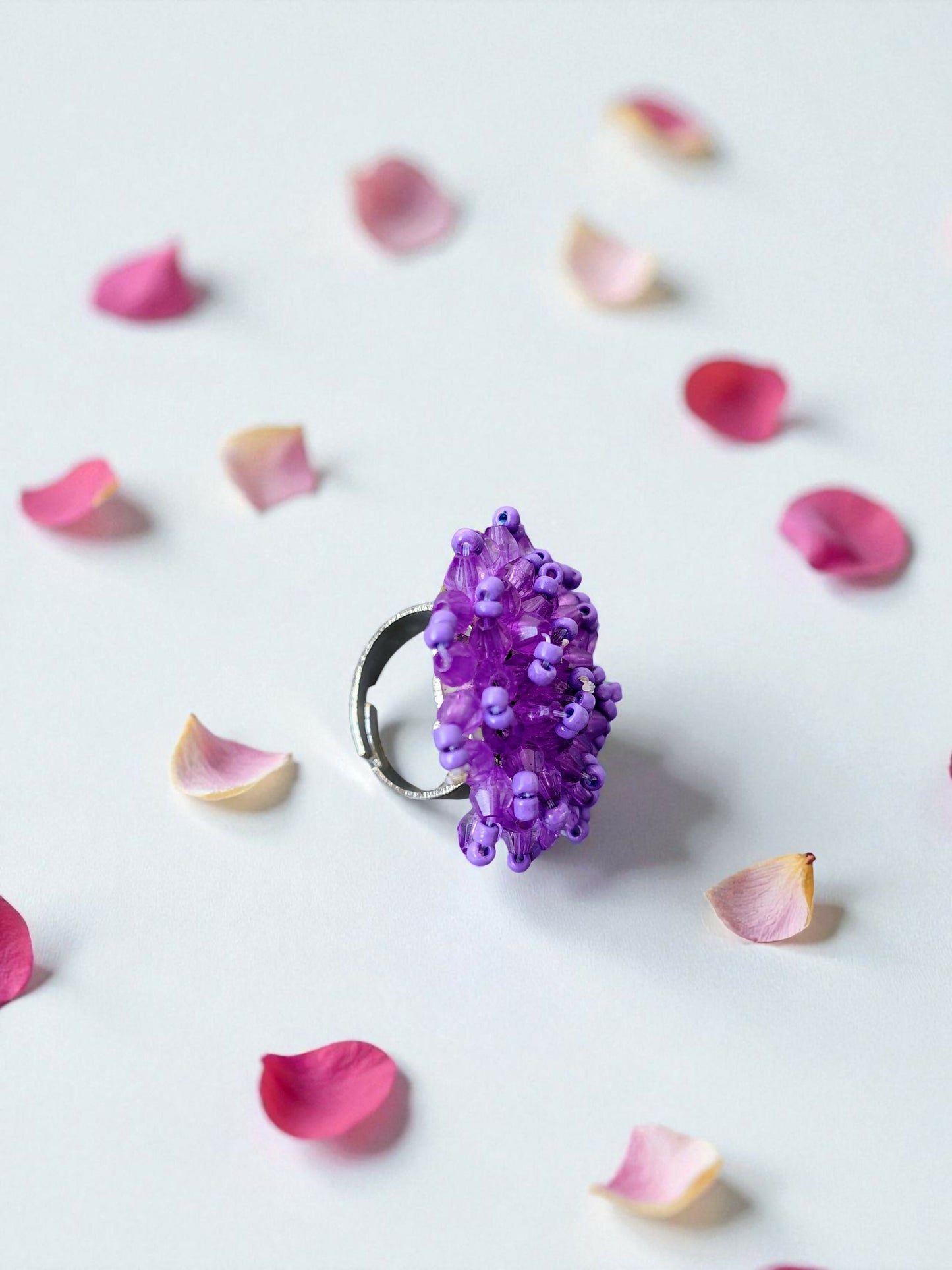 Inhanns Rang-E-Roshan Adjustable Ring – Handmade Crystal Statement Ring - Purple - Distacart