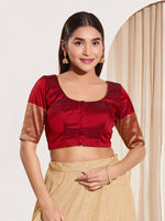 Thumbnail for Joban Fashion Maroon Taffeta Silk Padded Blouse With Round Neck Elbow Sleeves - Distacart