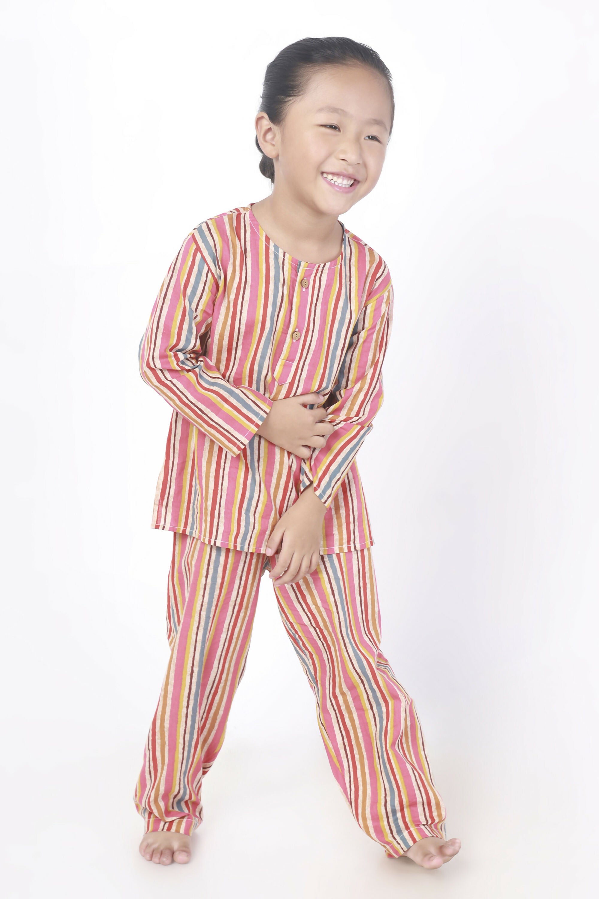 Breathables Kids Cotton Stripes Print Kurta Pyjama Night Suit - Multicolor - Dista