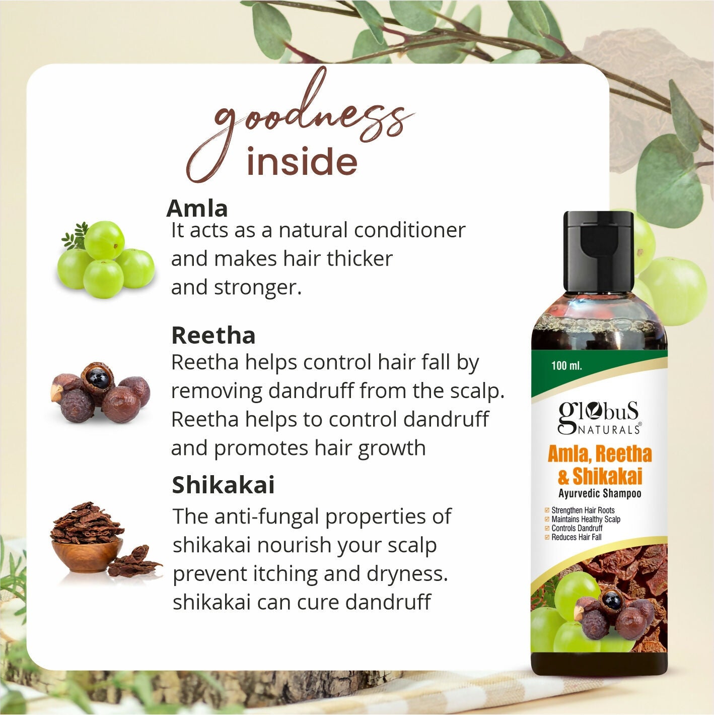 Globus Naturals Amla Reetha Shikakai Shampoo - Distacart