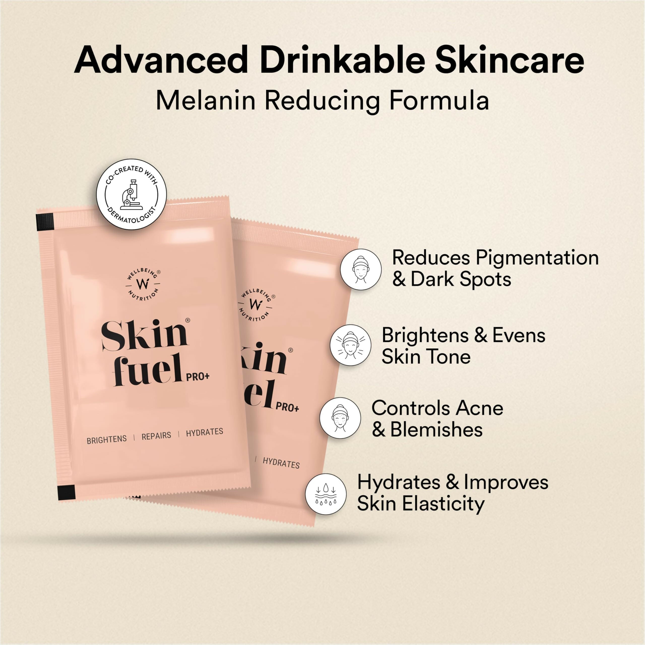 Wellbeing Nutrition Skin Fuel Pro+ - Valencia Orange Flavour, Reduced Pigmentation & Dark Spots, Brightens Skin Tone, Anti-aging - Limited Time Offer - Distacart