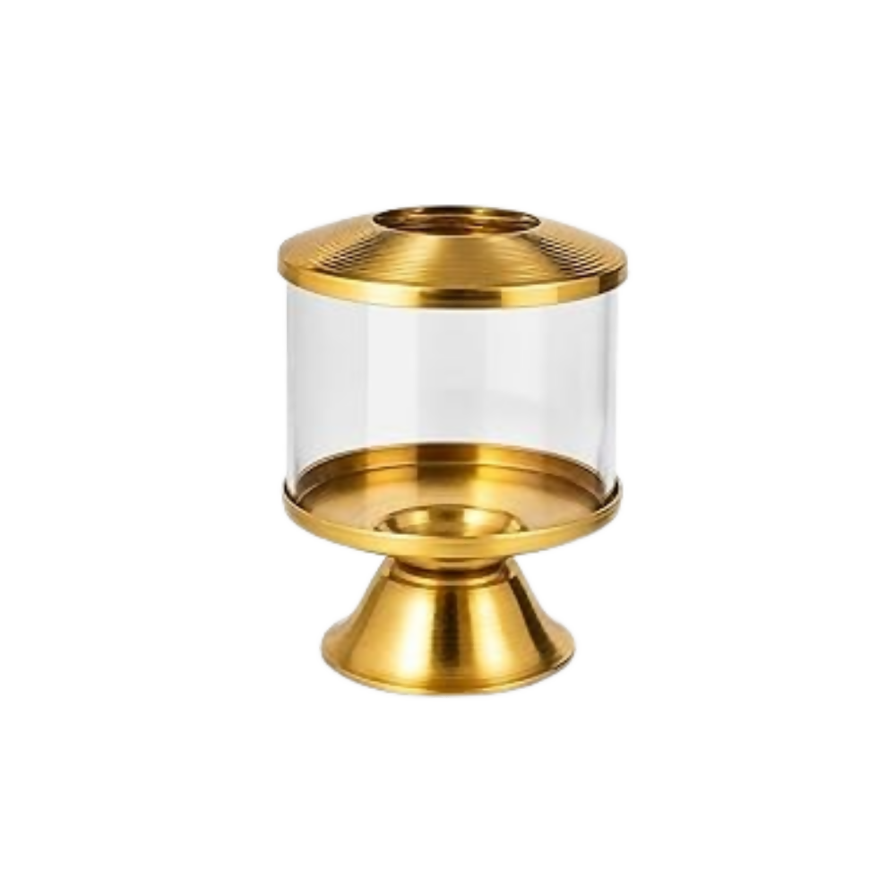 Not Available Pure Brass Ghee Diya for Puja with Glass Cover - Dista