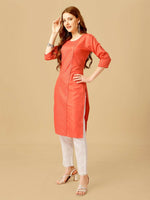 Thumbnail for Jyoti Fashion Women's Coral Cotton Blend Embroidered Kurta Pant Set - Distacart