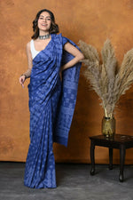 Thumbnail for Very Much Indian Handblock Printed Cotton Saree With Natural Dyes - Indigo Blue - Distacart
