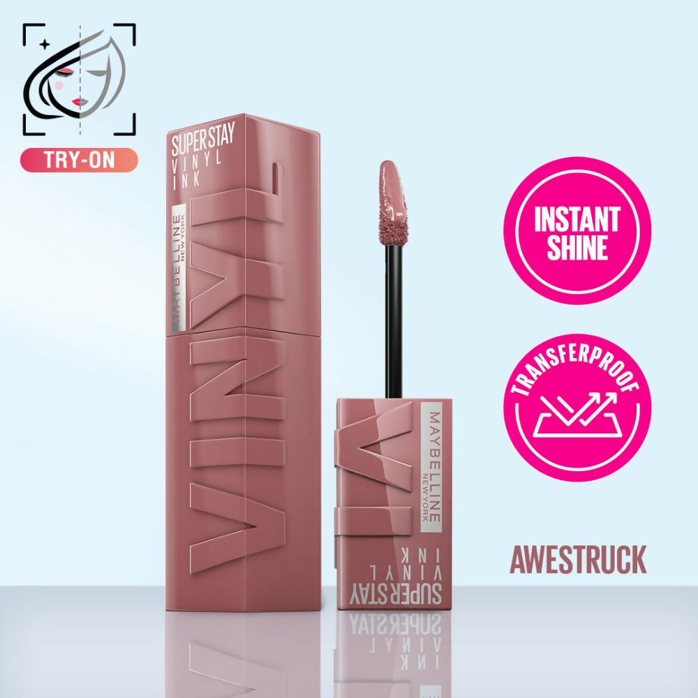 Maybelline New York Super Stay Vinyl Ink Liquid Lipstick, Instant Shine Lasts Up To 16H - Awestruck - Distacart