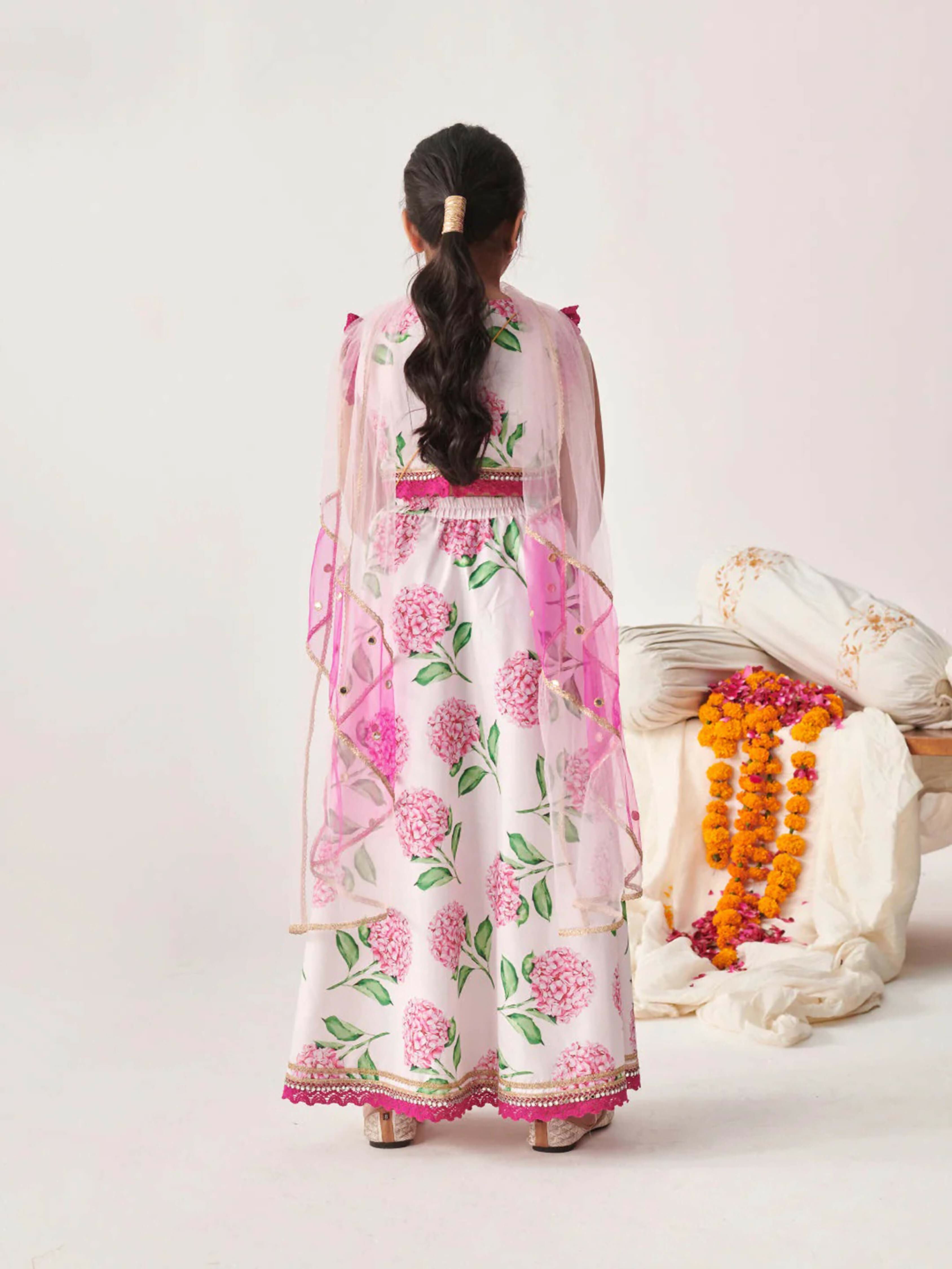 Joban Fashion Girl's Pink & White Color Lehenga Choli