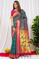 Thumbnail for Jyoti Fashion Women's Grey Paithani Silk Zari Woven Saree with Blouse - Distacart
