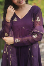 Thumbnail for Jyoti Fashion Women's Wine Faux Blooming Embroidered Kurta with Trouser & Dupatta - Distacart