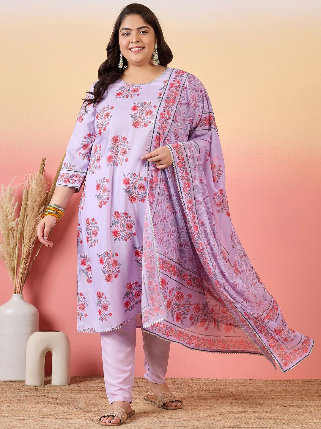 Sztori Women Floral Printed Regular Kurta with Trousers & With Dupatta - Distacart