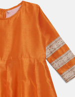 Thumbnail for Ahalyaa Orange Poly Silk Anarkali Kids Kurta With Dupatta Set For Girls - Distacart